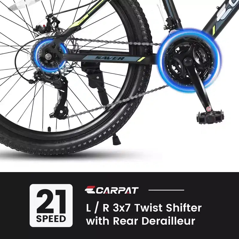Okak 24IN Mountain Bike with Steel Frame, Kids Bike with Shimano 21 Speed, Daul Disc Brakes and Front Suspension, Bicycle for Teens