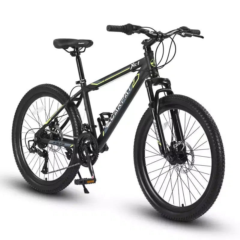 Okak 24IN Mountain Bike with Steel Frame, Kids Bike with Shimano 21 Speed, Daul Disc Brakes and Front Suspension, Bicycle for Teens
