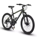 Okak 24IN Mountain Bike with Steel Frame, Kids Bike with Shimano 21 Speed, Daul Disc Brakes and Front Suspension, Bicycle for Teens