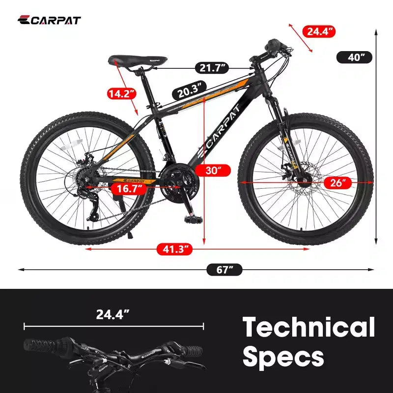 Mountain bike Okak 26" con 21 velocità e freni a disco, bici da cross per ragazzi con telaio in acciaio ad alto tenore di carbonio, bici da uomo per adulti e adolescenti