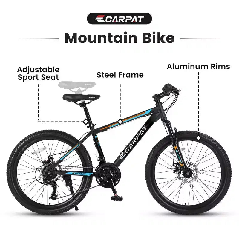 Mountain bike Okak 26" con 21 velocità e freni a disco, bici da cross per ragazzi con telaio in acciaio ad alto tenore di carbonio, bici da uomo per adulti e adolescenti