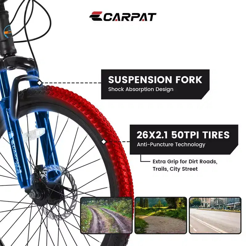 Mountain bike Okak 26" con 21 velocità e freni a disco, bici da cross per ragazzi con telaio in acciaio ad alto tenore di carbonio, bici da uomo per adulti e adolescenti