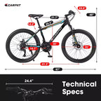 Mountain bike Okak 26" con 21 velocità e freni a disco, bici da cross per ragazzi con telaio in acciaio ad alto tenore di carbonio, bici da uomo per adulti e adolescenti