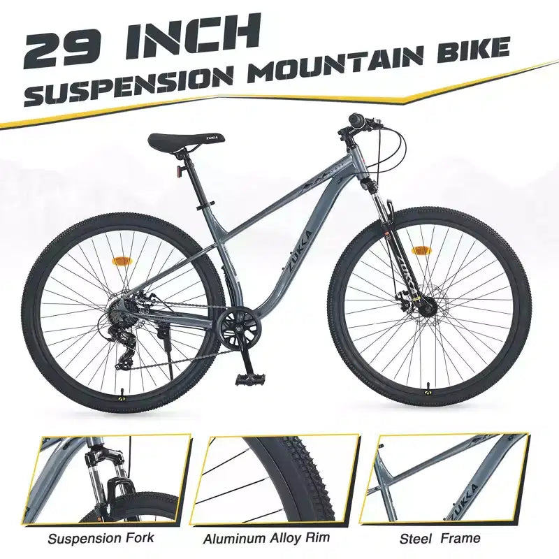 Mountain bike Okak 29IN con sistema a 8 velocità, bici da cross con telaio in acciaio e sospensione anteriore, bici per adulti per uomo, donna, ragazzo e ragazza