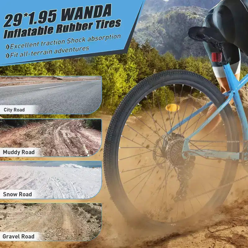 Mountain bike Okak 29IN con sistema a 8 velocità, bici da cross con telaio in acciaio e sospensione anteriore, bici per adulti per uomo, donna, ragazzo e ragazza
