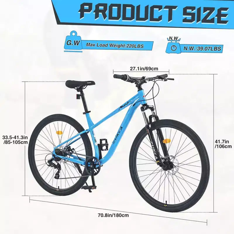 Mountain bike Okak 29IN con sistema a 8 velocità, bici da cross con telaio in acciaio e sospensione anteriore, bici per adulti per uomo, donna, ragazzo e ragazza