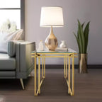Modern Accent Table with Glass Top, Metal Frame - Stylish Square Side Table for Living Room, Bedroom, Office - End Table for Home Decor - 24 Gold