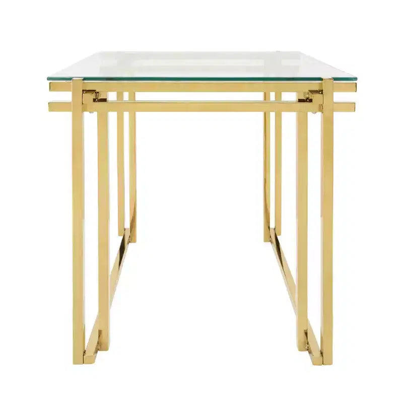Tavolino Moderno con Piano in Vetro, Struttura in Metallo - Elegante Tavolino Quadrato per Soggiorno, Camera da Letto, Ufficio - Tavolino d'Appoggio per Arredamento Casa - Oro 24