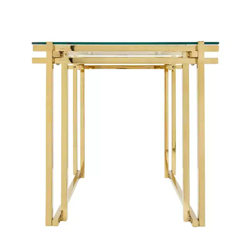 Tavolino Moderno con Piano in Vetro, Struttura in Metallo - Elegante Tavolino Quadrato per Soggiorno, Camera da Letto, Ufficio - Tavolino d'Appoggio per Arredamento Casa - Oro 24