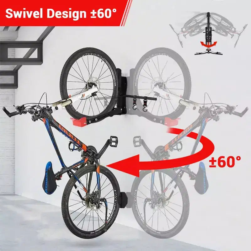 Black Swivel Foldable Bike Wall Mount C Adjustable Bicycle Hanger for 20-29 Wheels, Heavy Duty Garage Storage (1-Pack)