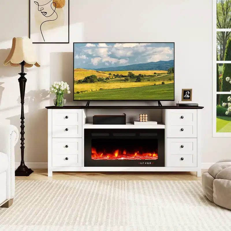 EROMMY 70 Fireplace TV Stand For Tvs Up To 80 With 36 Electric Fireplace