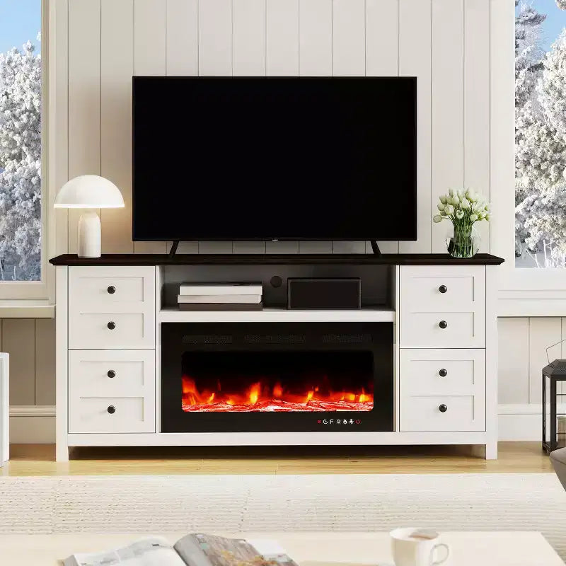 Mobile TV da 70" EROMMY con caminetto elettrico da 36" per TV fino a 80"