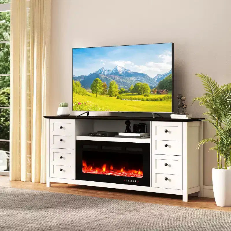 Mobile TV da 70" EROMMY con caminetto elettrico da 36" per TV fino a 80"