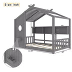 Whisen Twin Size Floor House Bed & Kids Montessori Bed, Playhouse Bed with Storage Shelf, Roof Design