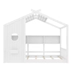 Whisen Twin Size Floor House Bed & Kids Montessori Bed, Playhouse Bed with Storage Shelf, Roof Design