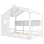 Whisen Twin Size Floor House Bed & Kids Montessori Bed, Playhouse Bed with Storage Shelf, Roof Design