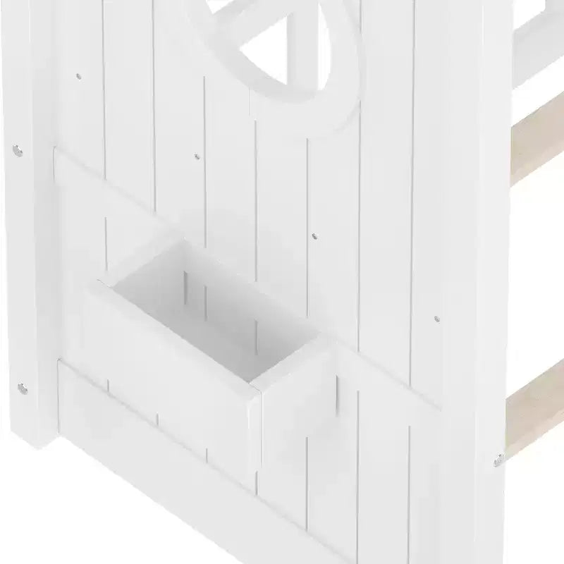 Whisen Twin Size Floor House Bed & Kids Montessori Bed, Playhouse Bed with Storage Shelf, Roof Design