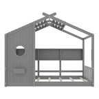Whisen Twin Size Floor House Bed & Kids Montessori Bed, Playhouse Bed with Storage Shelf, Roof Design