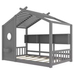Whisen Twin Size Floor House Bed & Kids Montessori Bed, Playhouse Bed with Storage Shelf, Roof Design