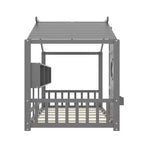 Whisen Twin Size Floor House Bed & Kids Montessori Bed, Playhouse Bed with Storage Shelf, Roof Design