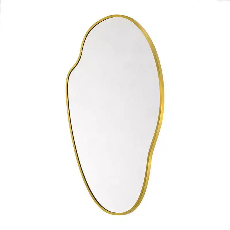 Vallia Brushed Gold Asymmetrical Irregular Wall Mirror ,22''x 34'' Unique Brass Frame Wall Mounted Mirror for Bathroom,Entryway,Nursery
