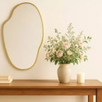 Vallia Brushed Gold Asymmetrical Irregular Wall Mirror ,22''x 34'' Unique Brass Frame Wall Mounted Mirror for Bathroom,Entryway,Nursery