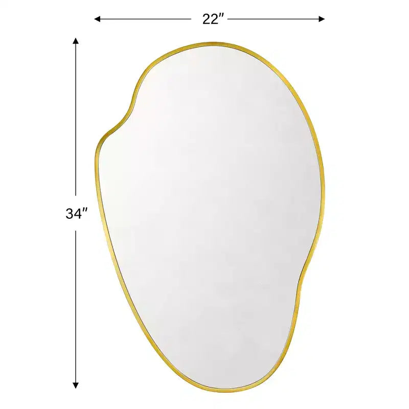 Vallia Brushed Gold Asymmetrical Irregular Wall Mirror ,22''x 34'' Unique Brass Frame Wall Mounted Mirror for Bathroom,Entryway,Nursery