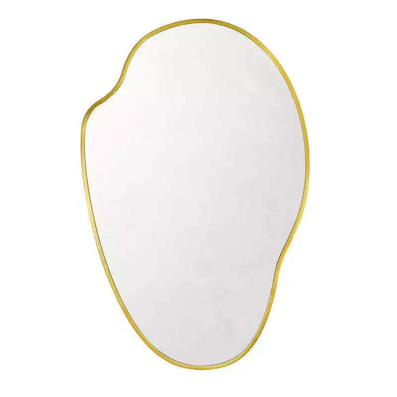Vallia Brushed Gold Asymmetrical Irregular Wall Mirror ,22''x 34'' Unique Brass Frame Wall Mounted Mirror for Bathroom,Entryway,Nursery