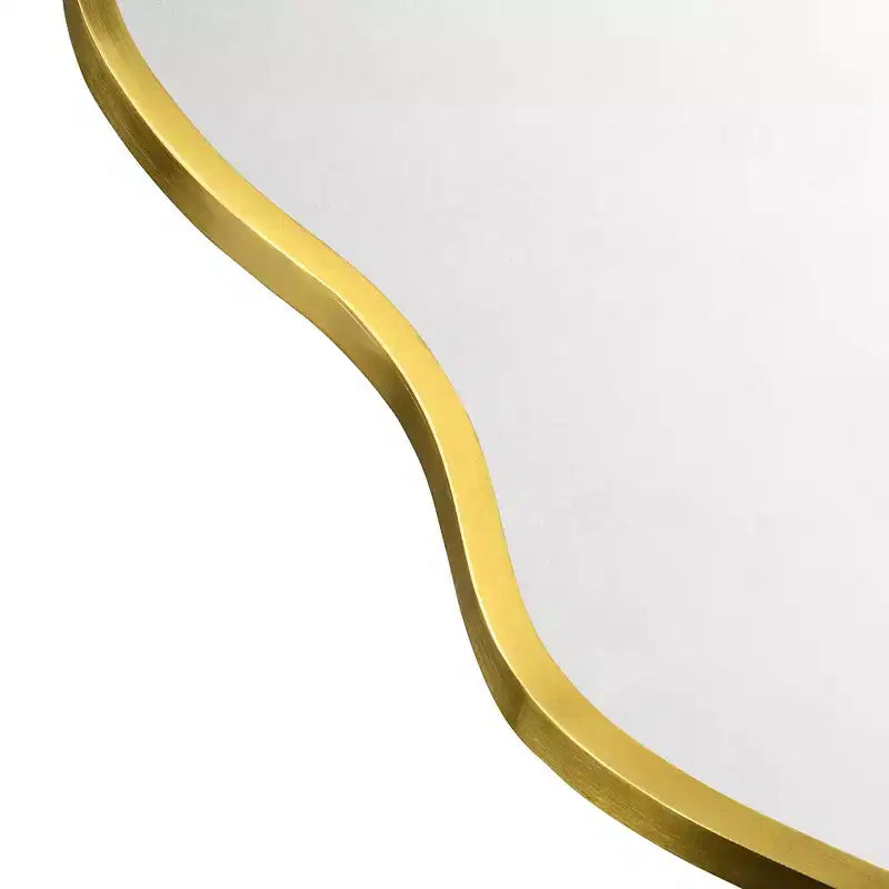 Vallia Brushed Gold Asymmetrical Irregular Wall Mirror ,22''x 34'' Unique Brass Frame Wall Mounted Mirror for Bathroom,Entryway,Nursery