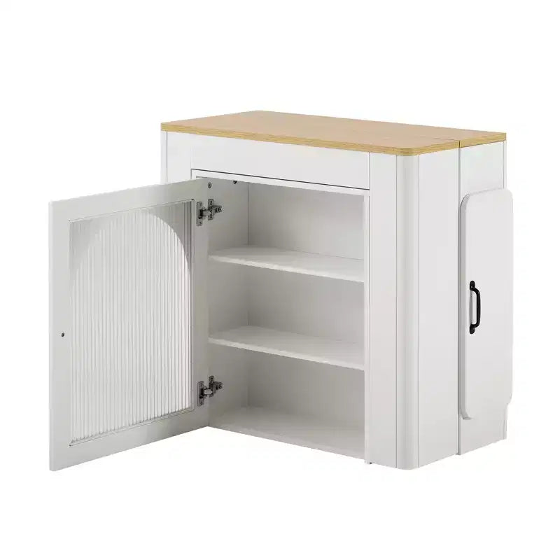 GDFStudio David Extendable Dining Table with 3 Removable Leaves and Space-Saving Storage Cabinet