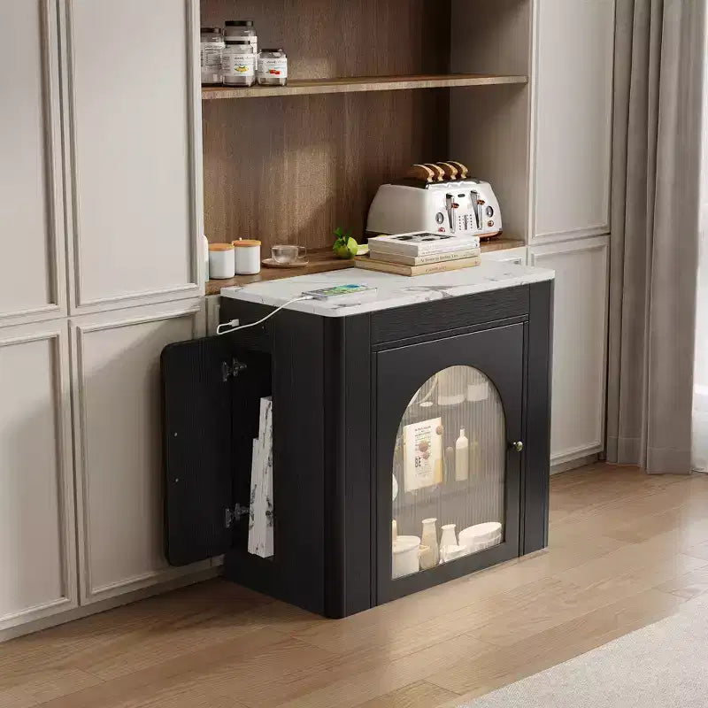 GDFStudio David Extendable Dining Table with 3 Removable Leaves and Space-Saving Storage Cabinet
