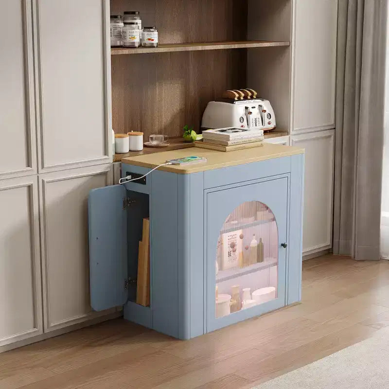 GDFStudio David Extendable Dining Table with 3 Removable Leaves and Space-Saving Storage Cabinet