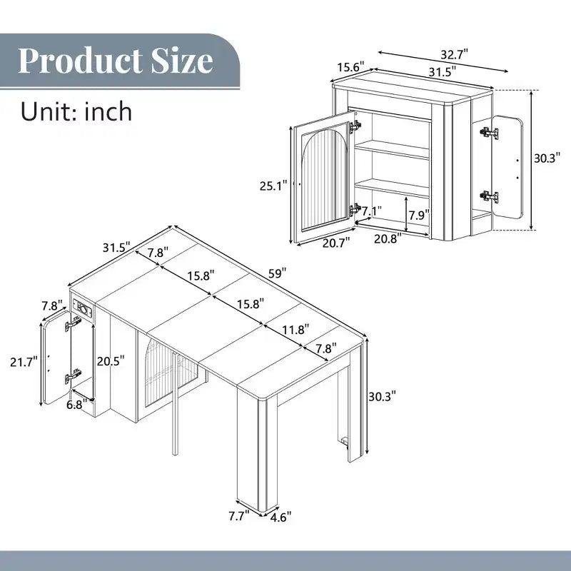 GDFStudio David Extendable Dining Table with 3 Removable Leaves and Space-Saving Storage Cabinet