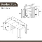 GDFStudio David Extendable Dining Table with 3 Removable Leaves and Space-Saving Storage Cabinet
