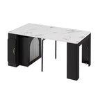 GDFStudio David Extendable Dining Table with 3 Removable Leaves and Space-Saving Storage Cabinet