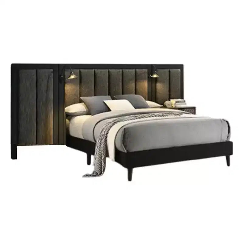 Letto Queen Size Royal Hampton, Struttura in Legno Marrone Scuro, Testiera Imbottita