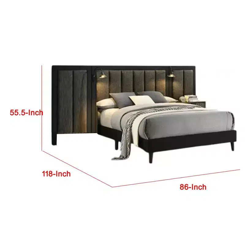 Letto Queen Size Royal Hampton, Struttura in Legno Marrone Scuro, Testiera Imbottita