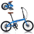 Okak 20IN Folding Bike with Lightweight Aluminum Frame, 7-Speed Cruiser Bikes with Adjustable Seat and Handlebar for City Commuter, Blue