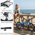 Okak 20IN Folding Bike with Lightweight Aluminum Frame, 7-Speed Cruiser Bikes with Adjustable Seat and Handlebar for City Commuter, Blue