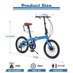 Okak 20IN Folding Bike with Lightweight Aluminum Frame, 7-Speed Cruiser Bikes with Adjustable Seat and Handlebar for City Commuter, Blue