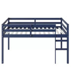 MAYEERTY Twin Loft Bed Solid Rubber Wooden with Ladder Bed Platform of Strengthened Slats Blue