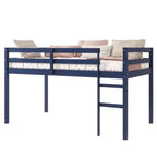 MAYEERTY Twin Loft Bed Solid Rubber Wooden with Ladder Bed Platform of Strengthened Slats Blue