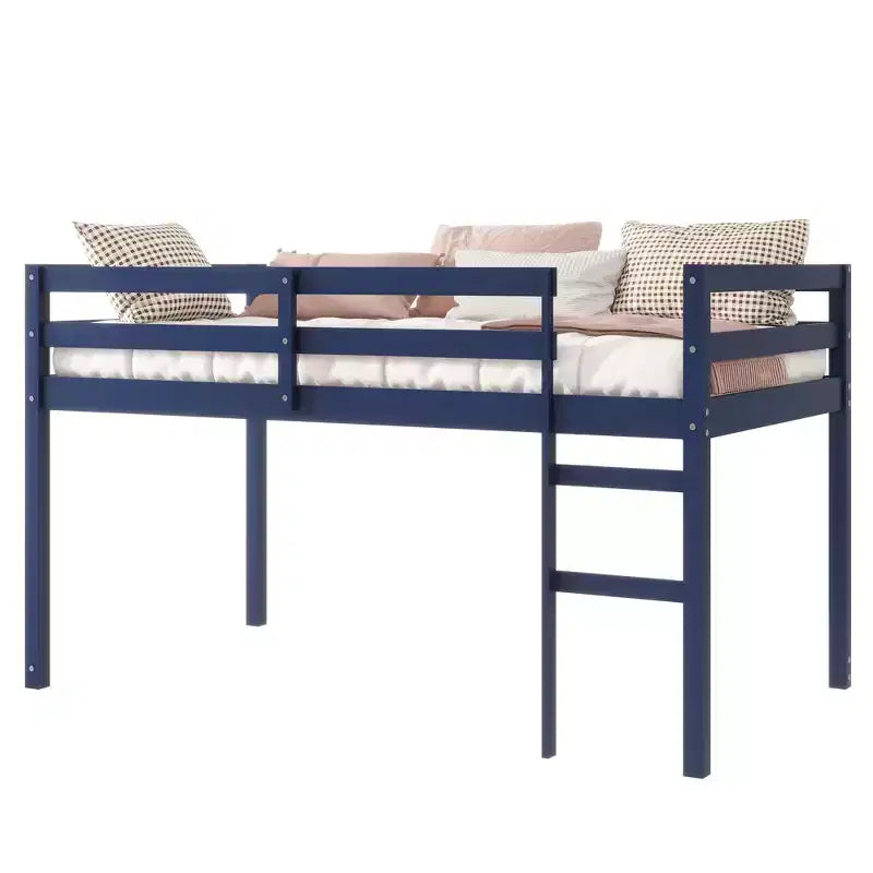 MAYEERTY Twin Loft Bed Solid Rubber Wooden with Ladder Bed Platform of Strengthened Slats Blue