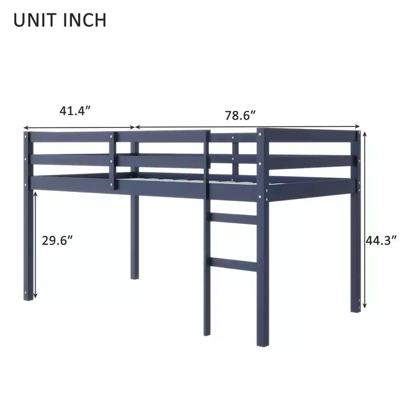 MAYEERTY Twin Loft Bed Solid Rubber Wooden with Ladder Bed Platform of Strengthened Slats Blue