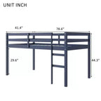 MAYEERTY Twin Loft Bed Solid Rubber Wooden with Ladder Bed Platform of Strengthened Slats Blue