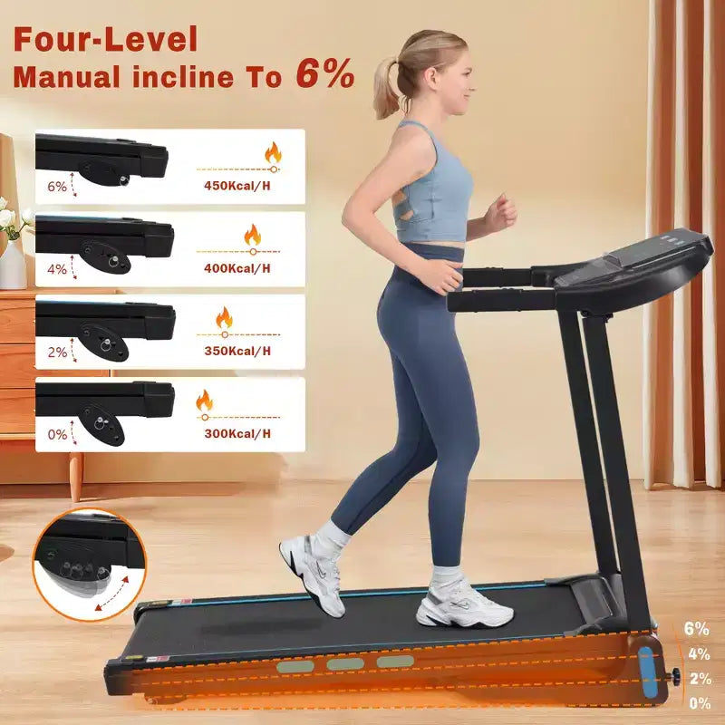 Tapis roulant pieghevole da 3,5 HP per casa con inclinazione, 16 km/h, capacità 158 kg, sensori di frequenza cardiaca, ricarica Type-C e USB, altoparlante Bluetooth