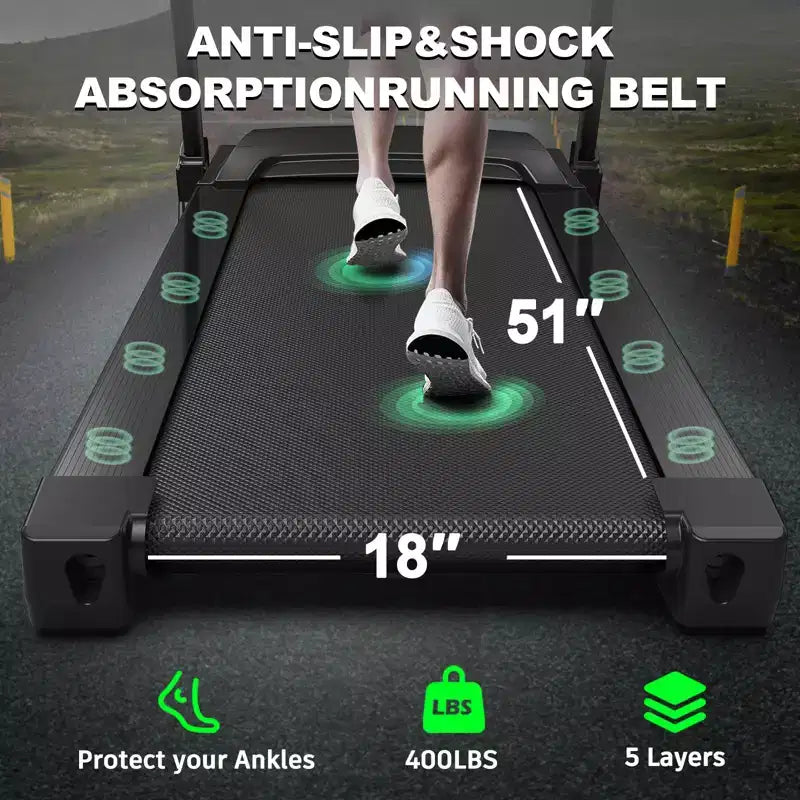 Tapis Roulant Elettrico Pieghevole da 3,5 CV per Casa con Inclinazione Automatica, Ammortizzazione, Sensore di Pulsazioni, Altoparlante Bluetooth e App FITSHOW