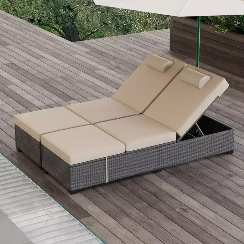 COZONY Set di 2 Sedie a Sdraio da Giardino, Lettini Prendisole da Esterno in Rattan con Schienale Reclinabile Regolabile e Cuscini