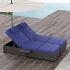 COZONY Set di 2 Sedie a Sdraio da Giardino, Lettini Prendisole da Esterno in Rattan con Schienale Reclinabile Regolabile e Cuscini