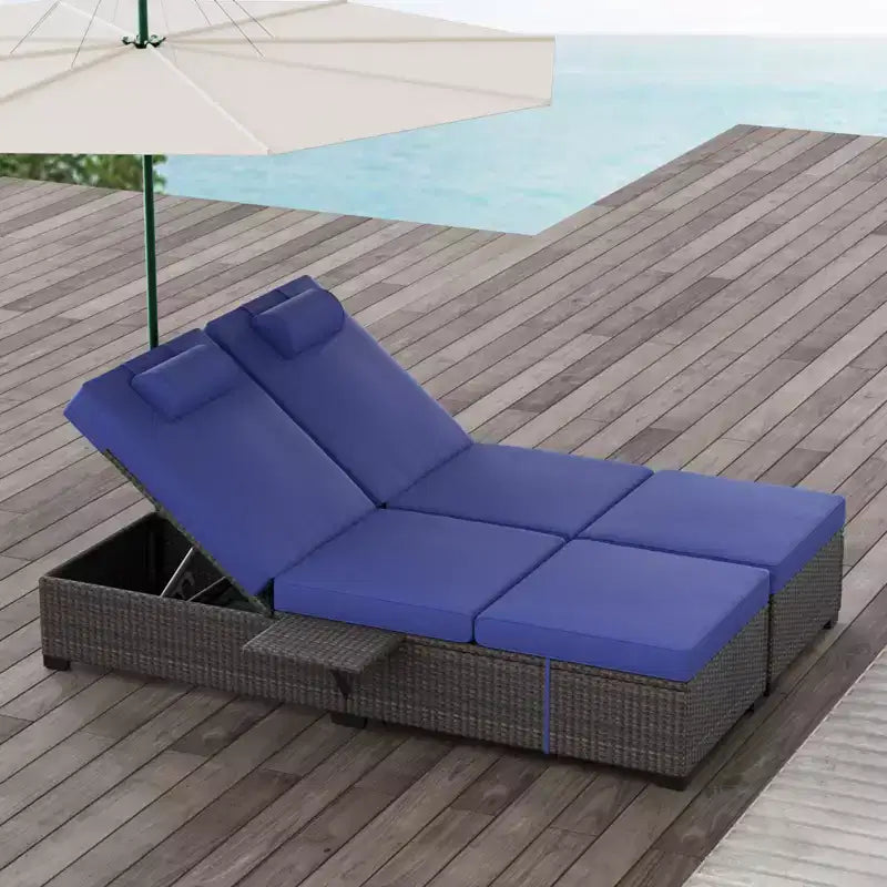 COZONY Set di 2 Sedie a Sdraio da Giardino, Lettini Prendisole da Esterno in Rattan con Schienale Reclinabile Regolabile e Cuscini